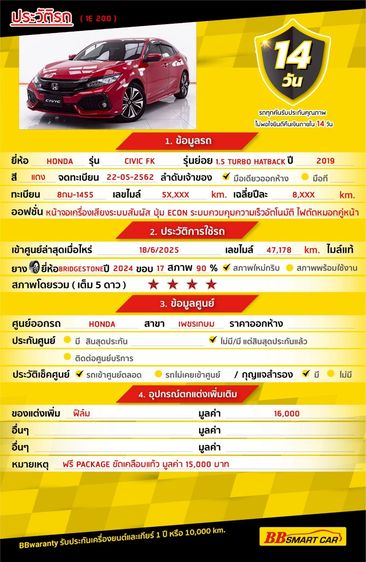 Honda Civic 2019.0 มือสอง เบนซิน ไมล์  ไมล์แท้ ไม่เคยชน - Image 2